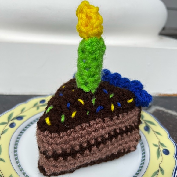 Hand Crocheted Happy Birthday Slice of Cake Party Gift Custom Colors! - Picture 2 of 16